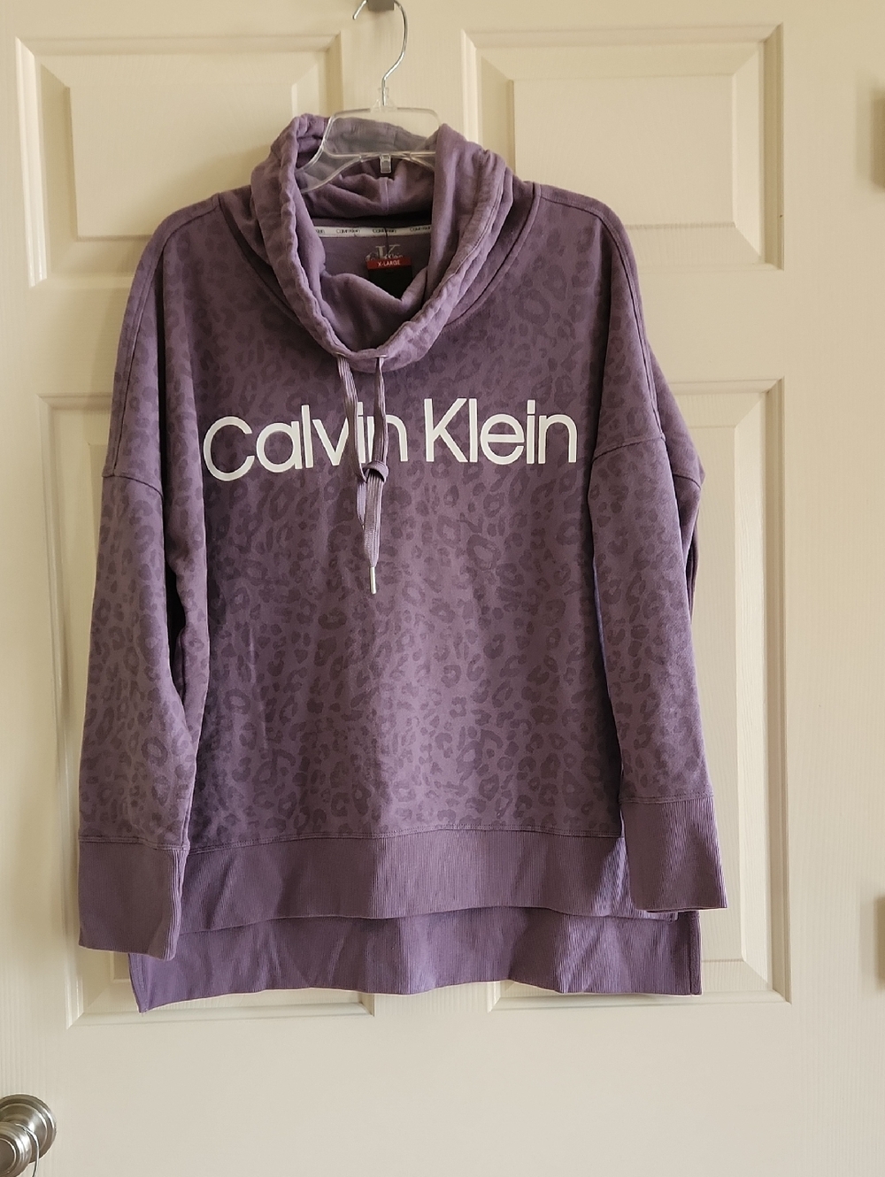 Calvin Klein Lavender Leopard Cowl-Neck Hoodie